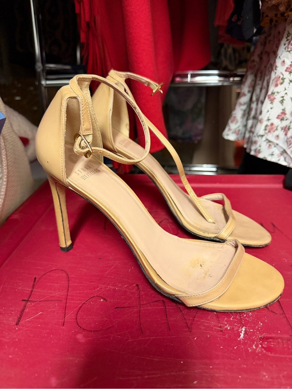Stuart Weitzman Neutral Beige Ankle-Strap Stilettos